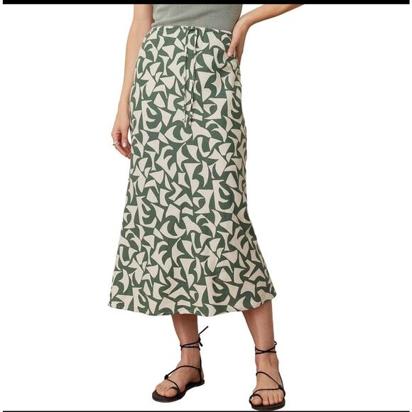 NWT Marine Layer Avery Hemp Midi Skirt Pine Geo Print Sz XS - Picture 1 of 7